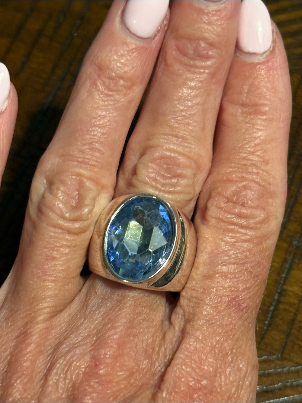 Silver Blue Oval Gemstone Ring